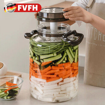 Fvfh german sauerkraut jar sealed jar pickled sugar garlic container food-grade pickles pickles chili sauce special jar for soaking in wine transparent black-5l built-in pressure bar for pickling and flavoring