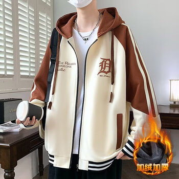Yalu sweatshirt men's autumn and winter 2025 new coat american baseball uniform high street loose plus velvet trendy brand hooded clothing apricot plus velvet xl