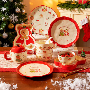 Modern housewife christmas tableware rice bowl home 2025 new high-looking bowls and plates cute birthday gift 9-piece set for 2 people