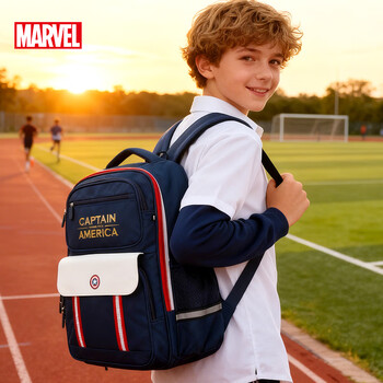 Disney (disney) primary school students' schoolbags for grades 1-3-6, spine protection and load reduction, good-looking boy's backpack, british bag, captain america big blue