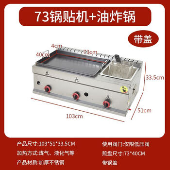 Tereside gas pot sticker machine commercial stall teppanyaki hand cake pan-fried bun fried combination machine fried dumpling potato cake machine 73 pot sticker machine single pot + fried blue