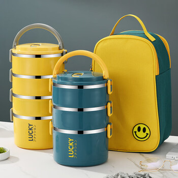 Tuojin imported quality insulated lunch box from japan for office workers, extra long insulated lunch bucket, stainless steel insulated bucket bag lunch box, three layers + tableware blue