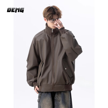 Oemg american coffee color quilted thickened leather jacket men's autumn and winter flight jacket trendy brand loose baseball uniform j2502 coffee color jacket style l recommended 100-110 catties