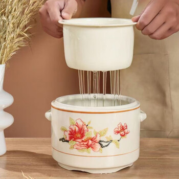 Pupan minnan overflow soup special stew pot large overflow duck soup dripping soup ceramic water-proof stew pot inner pot with holes filter-free soup cup peony 1500ml with filter inner pot