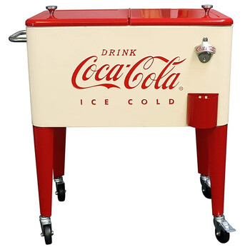 Ogbi japanese cola beverage outdoor insulated cart trolley storage box camping push refrigerated ice bucket snack cabinet side machine vanilla color door-to-door bottle opener with lo 57l