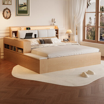 Omijiang light luxury high-end solid wood bed double bed master bedroom household tatami floor bed storage box storage bed b solid wood storage bed + bedside table + bedside table *2 + 23cm very soft 1500mm * 2000mm