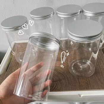 Meikejie transparent plastic jar, sealed jar, plastic bottle, snack storage, bottle storage, large diameter cylinder storage, 6 free stickers with order, sealed jar-8*15cm, silver aluminum lid#upgrade#transparent