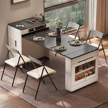 He jiagong dining side cabinet island dining table integrated household retractable folding small apartment multi-functional bar guide dining table high-end flagship retractable island dining table (without tea)