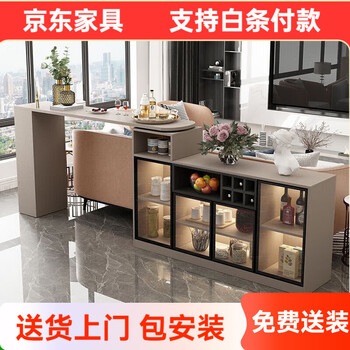 Bar table partition cabinet home living room sideboard integrated wall multi-functional wine cabinet island modern sofa back cabinet iron gray (champagne gray)-1.1 bar 0.8 cabinet