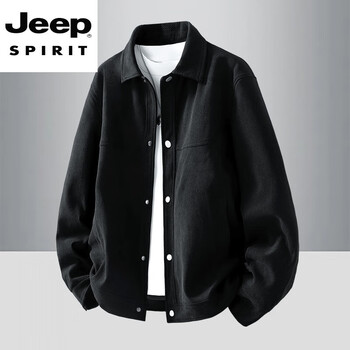 Jeep spirit light luxury simple retro lapel jacket men's autumn and winter loose casual american trend all-match jacket black simple and comfortable m 80-110 catties