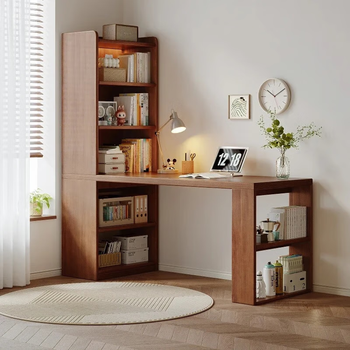 Simple story corner desk bookcase bookshelf integrated computer desk student study desk desk desk workbench recommended by the store manager - osb formaldehyde-free ecological board deep walnut 120