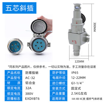 Explosion-proof plug ac-16a/32a-220/380v straight oblique cd explosion-proof aviation plug and socket plug device five-core oblique plug ac-32/380v
