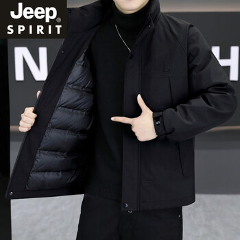 Jeep spirit light business casual down jacket men's winter cold-proof jacket high-end atmospheric stand-up collar warm tops lightweight style black m