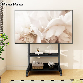 Propre tv mobile stand 32-100 inches universal tv floor stand movable stainless steel/wood grain wheels living room bedroom tv hanger tv stand 32-85 inches piano black wood color + double layer storage