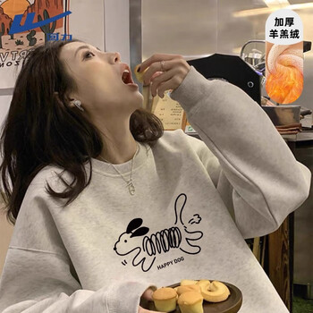 Pull back sweatshirt autumn and winter women's 2025 latest velvet thickened warm round neck hooded top sherpa petite jacket