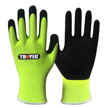 Thover machine repair industrial protective labor gloves nitrile coated rubber-impregnated breathable non-slip wear-resistant gardening work gloves fluorescent yellow frosted style 12 pairs s