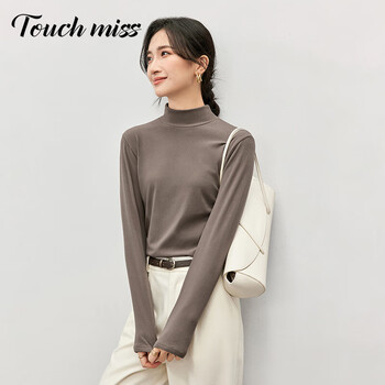 Touchmiss 2025 autumn and winter new coconut velvet bottoming shirt women's warm top half turtle collar long sleeve t-shirt women gravel l