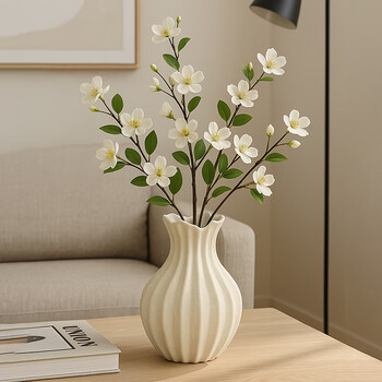 E7 living french vase ceramic living room flower arrangement water plant artwork retro entrance dining table white simulated flower ceramic vase matte white
