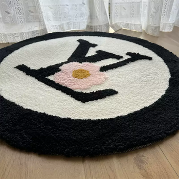 Yusenyi high-end living room round carpet home bedside carpet room bedroom thickened wear-resistant carpet light luxury round flocking carpet snow powder 80 pieces