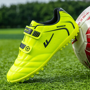 Pull back children's football shoes tf broken nails double velcro for boys and girls anti-slip rubber sole 415 fluorescent green broken nails 33