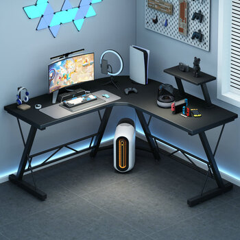 Natural elements corner computer desk home office desk bookshelf integrated bedroom double l-shaped corner gaming e-sports table black