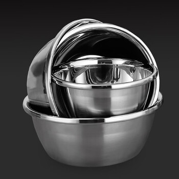 Fantasy polished mirror stainless steel basin, non-magnetic stainless steel colander, rice washing basin, round egg basin, wide rim thickened 18cm basin