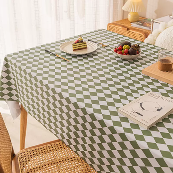 Yusenyi light luxury household pvc high-grade tablecloth waterproof and oil-proof tablecloth no-wash coffee table cloth grid ins table mat meal diamond matcha green 120x120cm