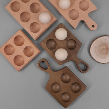 He jiagong solid wood egg storage box tray breakfast egg plate creative refrigerator kitchen egg storage rack beech wood four grid