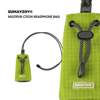Headphone bag, card bag, hanging neck, sports outdoor key bag, workwear, wind function, waterproof mini bag, qingti green