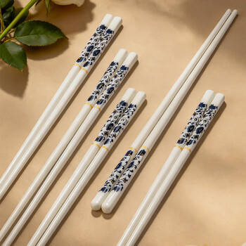 Hanming 2025 new authentic jingdezhen blue and white ceramic chopsticks for household use, anti-slip, food grade, antibacterial, mildew-proof, high temperature resistant, non-mold, 0 lead and cadmium, oriental rhythm ceramic chopsticks, 10 pairs