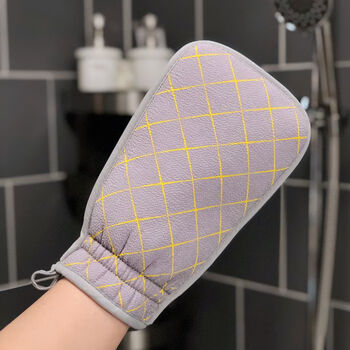 Shiganu men's coarse sand bath towel, powerful decontamination and back rubbing towel, yellow and gray plaid bath towel, gray 1 pack