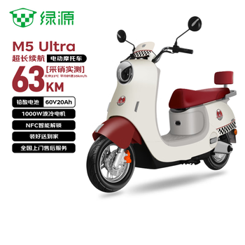 Luyuan electric motorcycle m5ultra 5 lead-acid batteries - 63km range - 1000w motor 27l large seat bucket mobility scooter red