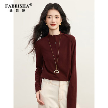 Faberza brand lyocell red long-sleeved t-shirt top autumn and winter women's clothing skin-friendly warm fungus bottom layer rum red m
