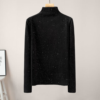 Sibaishe hot silver half turtle collar bottoming shirt 2025 autumn new women's fashion simple slim top