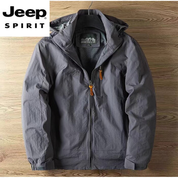 Jeep spirit autumn and winter men's cotton jacket plus velvet thickened outdoor windproof warm three-proof jacket gray velvet m