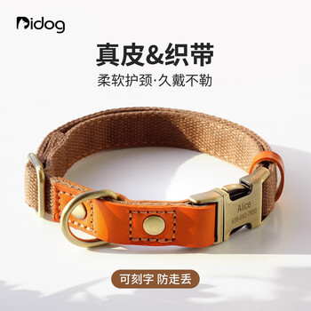Didogpet dog leash collar can be customized with engraving. small and medium-sized dog neck collar teddy co., ltd. hair collar to prevent loss, brown chestnut brown (engraving) s size - recommended 8-18 pounds