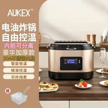 Aukex constant temperature electric fryer household electric fryer mini heating fuel-saving electric fryer french fries skewers machine fried chicken legs 5l champagne gold with frying basket 304 stainless steel inner tank detachable 22cm