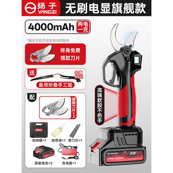 Yangzi electric scissors, special scissors for fruit tree pruning, rechargeable high-branch shears, large-capacity lithium battery pruning artifact, brushless electronic display flagship model, 4000mah, two batteries