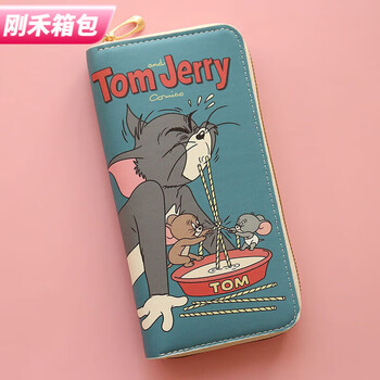 Ye yu men's and girls' cartoon long zipper large capacity middle school students teenagers children's wallet coin purse mobile phone bag long wallet tom gray cat