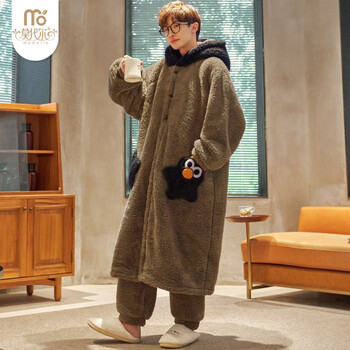 Modal coral fleece pajamas men's autumn and winter new plus velvet warm pajamas set cartoon casual can be weared outside home clothes