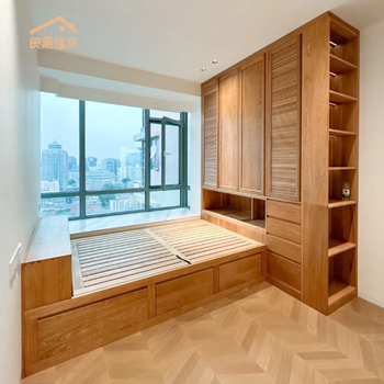 Liangqinjiamu solid wood tatami bed cabinet integrated whole house customized children's room bed cabinet child bed with wardrobe study bedroom furniture white oak tatami children's room