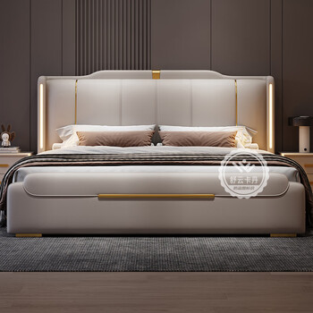 Shuyun kadan bed 1.8mx2m italian light luxury leather master bedroom king bed double bed 2x2.2m new storage soft bed frame structure 2*2.2m leather bed + negative ion skin-friendly mattress