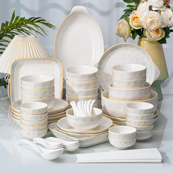 Yunzhihe bowl and dish set household 2025 new high-looking bowls, chopsticks, bowls, plates and tableware for moving to jingdezhen set combination 36 pieces for six people with large soup bowl