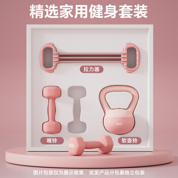 He jiagong fitness soft kettlebell puller dumbbell 2kg pair of women's home open back equipment combination set lifting kettle 6 kg soft kettlebell 6kg pink + dumbbell 2kg pair of pink + elf puller
