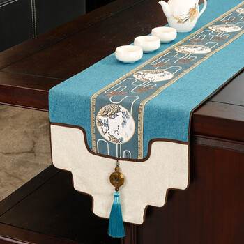 Sailotou tv cabinet upholstery drooping new chinese style table flag zen tea mat chinese style tea table dining table coffee table flag tablecloth lake blue 33*320 suitable for 2.06m-2.7m table