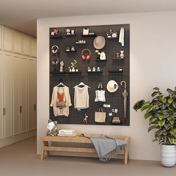 Zhewei customized framed round hole hole board tool wall porous hanging board mobile phone accessories storage rack supermarket shelf black noble 40*60 cm hooks 10 pcs