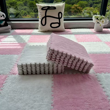 Yusenyi carpet bedroom bedside blanket light luxury high-grade dirty-resistant no-care floor mat large area full cover winter master bedroom girly pink-white 30x30x0.6cm thick (20 pieces)