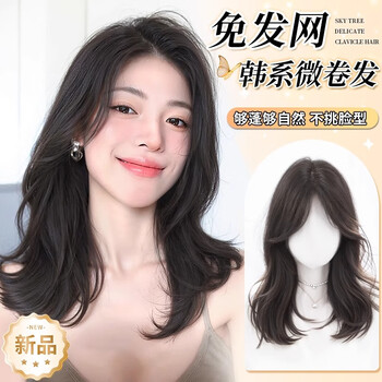Sky tree does not need to wear a hairnet wig for women, artificial hair on top of the head, light and traceless hair volume, full headband, curly hair replacement, atmospheric french style 9*12, natural color 45cm