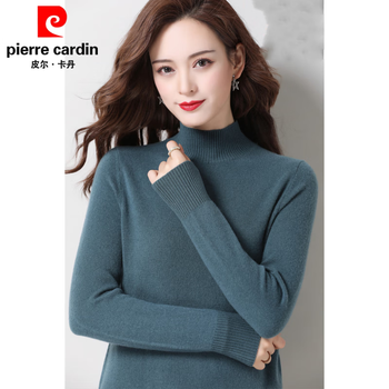 Pierre cardin middle-aged mother's half turtleneck wool knitted sweater autumn and winter pullover thin style loose and versatile middle-aged and elderly gray green s suitable for 85-95 pounds