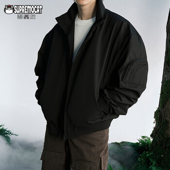 My emperor cat american stand collar casual jacket men's autumn workwear top baseball uniform loose short jacket wj02 black xl